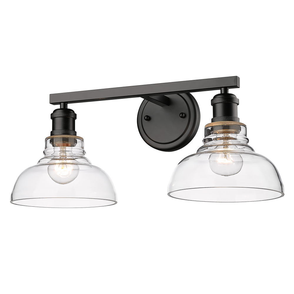 Yep by Golden Lighting Carver 2-light Vanity in Matte Black and Clear Glass